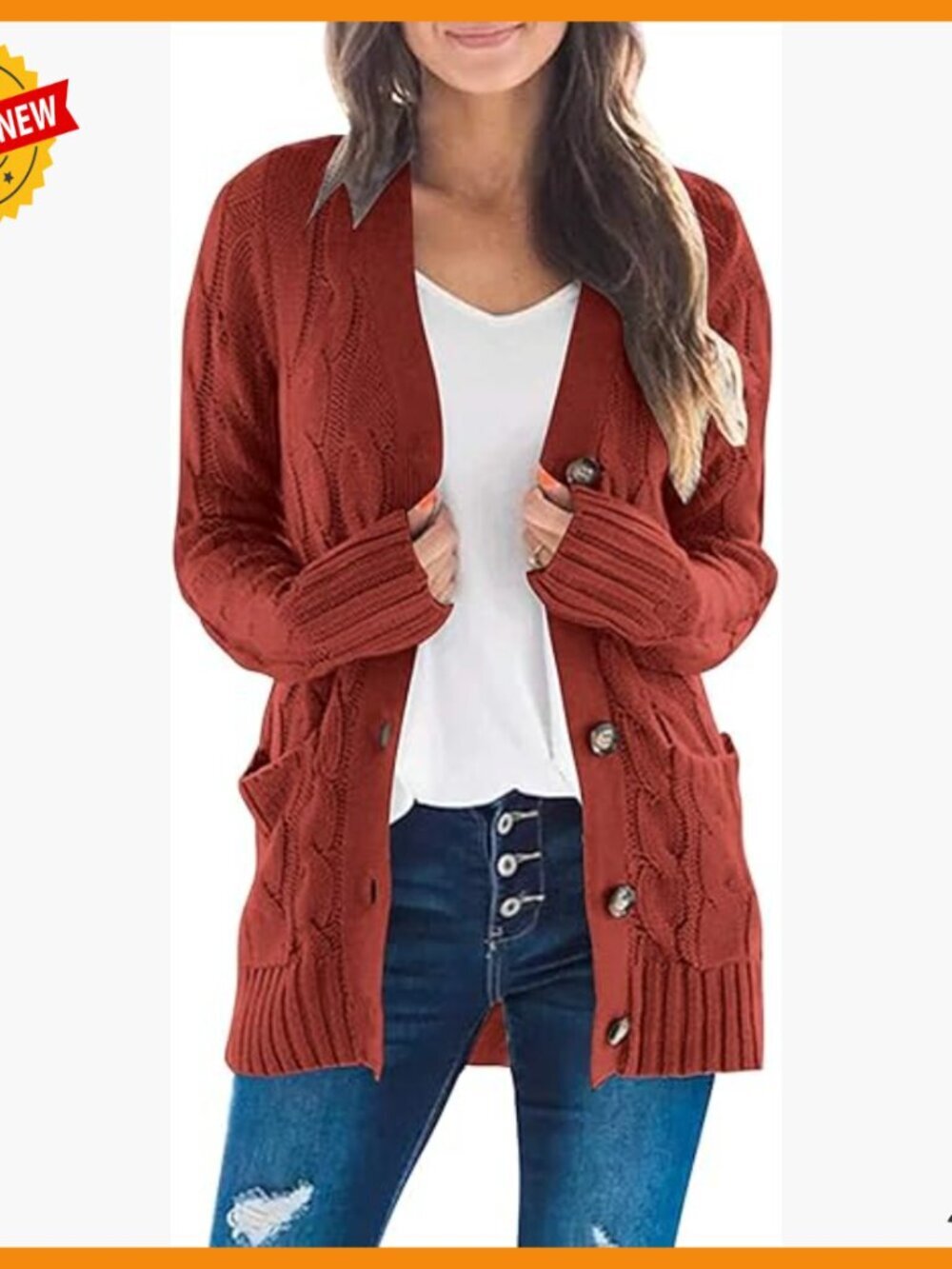 Long Sleeve Cable Knit Cardigan with Pockets and Buttons